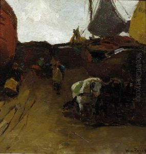 Horses Towing A Bomschuit On The Beach Of Scheveningen