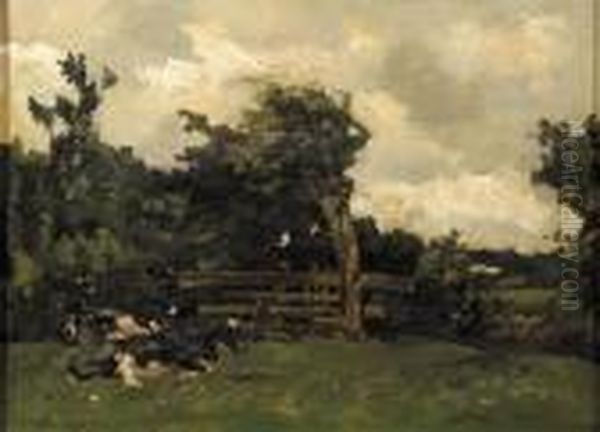 Cows In A Meadow In A Wooded Landscape - view 1