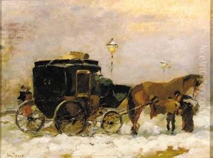 Aapje In De Sneeuw: A Horse-drawn Cab by Willem de Zwart