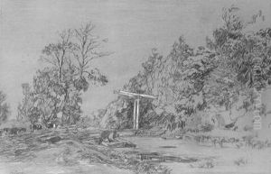 A Wooded Landsape With A Peasant In A Praam By A Draw-bridge by Willem de Zwart