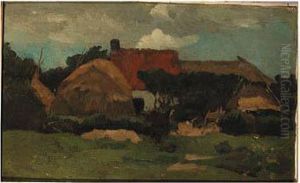 A Farm And A Hay-stack In A Landscape by Willem de Zwart