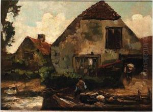 Peasants Unloading A Barge By A Farm by Willem de Zwart