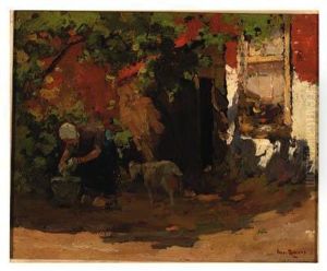 A Washer Woman In A Sunlit Courtyard by Willem de Zwart
