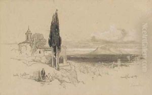 View of Civita Castellana with Mount Soracte in the distance by Edward Lear
