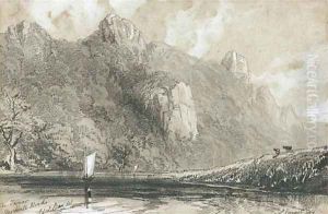 Morwell Rocks on the River Tamar by Edward Lear