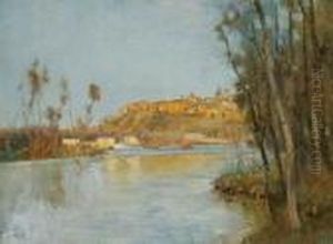 View Of A Riverside Town by Alexandre Gabriel Decamps