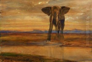 Tigre Et Elephant A La Source by Alexandre Gabriel Decamps