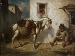 Cavalier Et Sa Monture A L'arret by Alexandre Gabriel Decamps