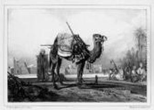 Kiosque Au Bord D'une Riviere ; Halte D'une Caravane. 1831. by Alexandre Gabriel Decamps