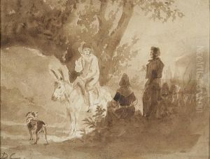 Figure On A Path With A Man On A Donkey by Alexandre Gabriel Decamps