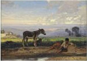 Petit Garcon Se Reposant Pres De Deux Anons by Alexandre Gabriel Decamps