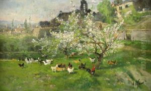 Cocks In A Rural Landscape