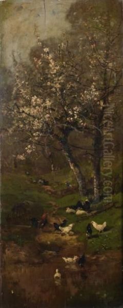 Basse Cour Sous Un Cerisier Enfleurs. - view 1