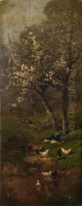 Basse Cour Sous Un Cerisier Enfleurs. by Alexandre Defaux