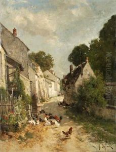 Dorfstrasse Mit Huhnern