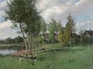 Le Hameau Et Les Canards Au Bords De La Mare