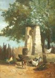 Coqs Et Poules Pres Du Puits