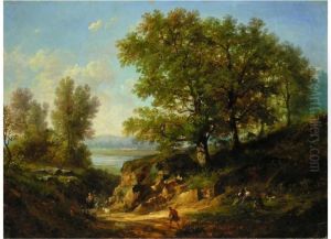 Landschaft Mit Zum Fluss Ziehenden Hirten