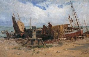 Bateaux Sur La Greve by Alexandre Defaux