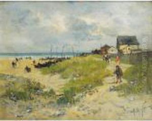 Le Chemin Au Bord De La Plage [ ;
 The Path By The Seaside ; Oil On Panel ; Signed Lower Right] by Alexandre Defaux
