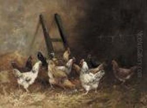 Hahn Mit Hennen Im Stall. by Alexandre Defaux
