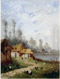 Paysage A L'etang, Aux Poules Et A La Ferme