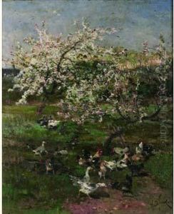 Printemps, Poules, Coqs Et Canards... Sous Le Pommier En Fleurs by Alexandre Defaux
