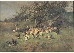Printemps, Poules Sous Le Pommier En Fleurs by Alexandre Defaux