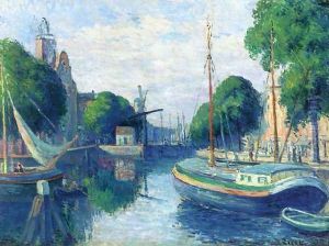Barges on a Canal at Rotterdam by Maximilien Luce