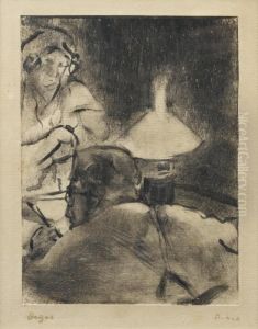 La Lecture Sous La Lampe (m. Cardinal) by Edgar Degas