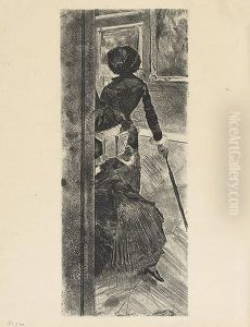 Au Louvre, La Peinture, Mary Cassatt. by Edgar Degas