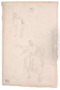 Double-sided Drawing With Studies Of Male And Female Figures And Horses by Edgar Degas