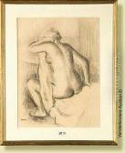 Femmenue A Sa Toilette, Fusain Sur Papier