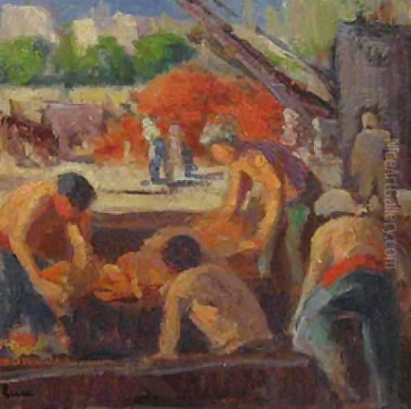 Workers Loading a barge - view 1