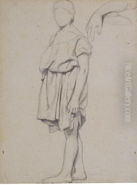 A Draped Figure In Profile To The Left, And A Study Of An Arm - view 1