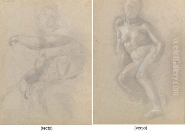 Etude D'apres La Sybille De Michelangelo ; And Etude De Nu - view 1