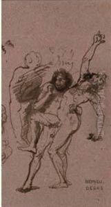 La Lutte Des Geants, Hercule Et Antee by Edgar Degas