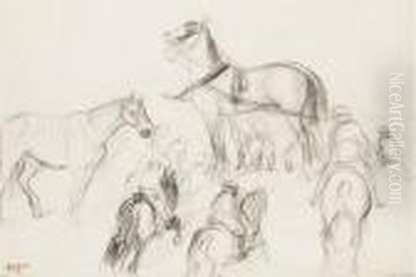 Chevaux Et Cavaliers; Etude - view 1