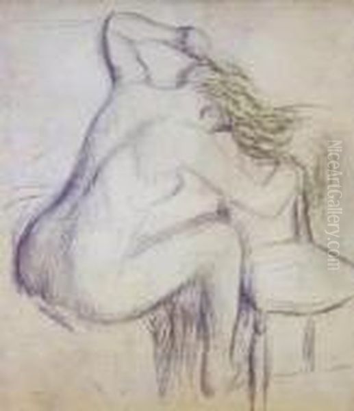 Femme Nue Assise, Se Coiffant - view 1