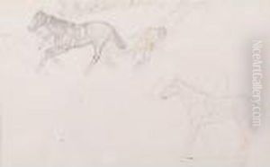 Etude Pour Le Jockey Blesse : Un Cheval Deleste De Son Cavalier Et Un Cheval Monte by Edgar Degas