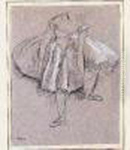 Danseuse Reajustant Son Chaussondessin Au Fusain Rehausse De Pastel Blanc. by Edgar Degas