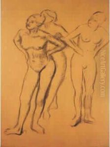 "trois Femmes Debout. Etude De Nus", Circa 1893 by Edgar Degas