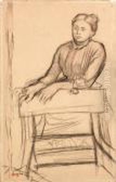 Femme S'appuyant Un Fauteuil - view 1