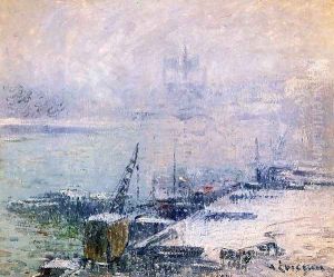 The Pont Henri IV - Notre Dame de Paris in the Snow by Gustave Loiseau