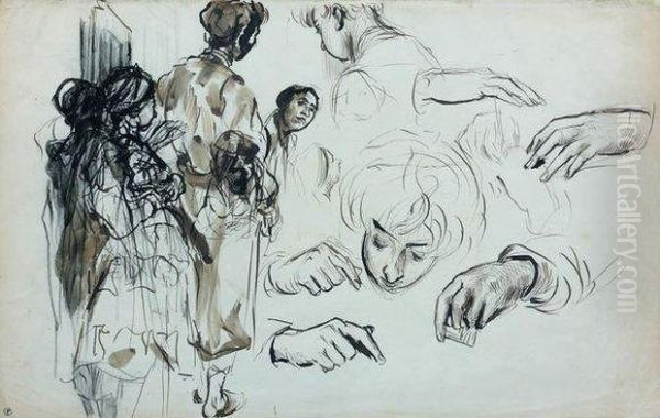 Feuille D'etude De Personnages Et De Mains - view 1