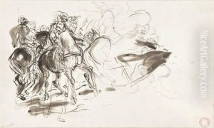 Etude De Groupe De Cavaliers Et De Personnages