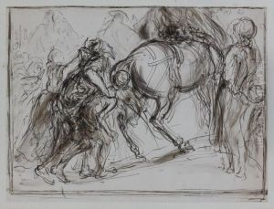 Etudes De Personnages Derriere Un Cheval