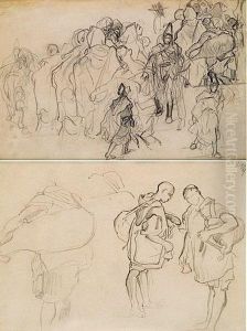 Deux Etudes De Scenes D'afrique Du Nord by Alfred Dehodencq