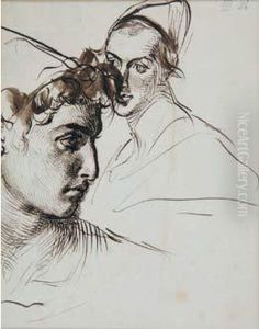 Tete D'homme Au Bonnet De Profil Et Tete De Femme De Trois Quarts Tete D'homme Au Bonnet De Profil Et Tete De Femme De Trois Quarts