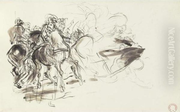 Femme Au Tambourin, Etude D'animaux Et De Chevaux - view 1